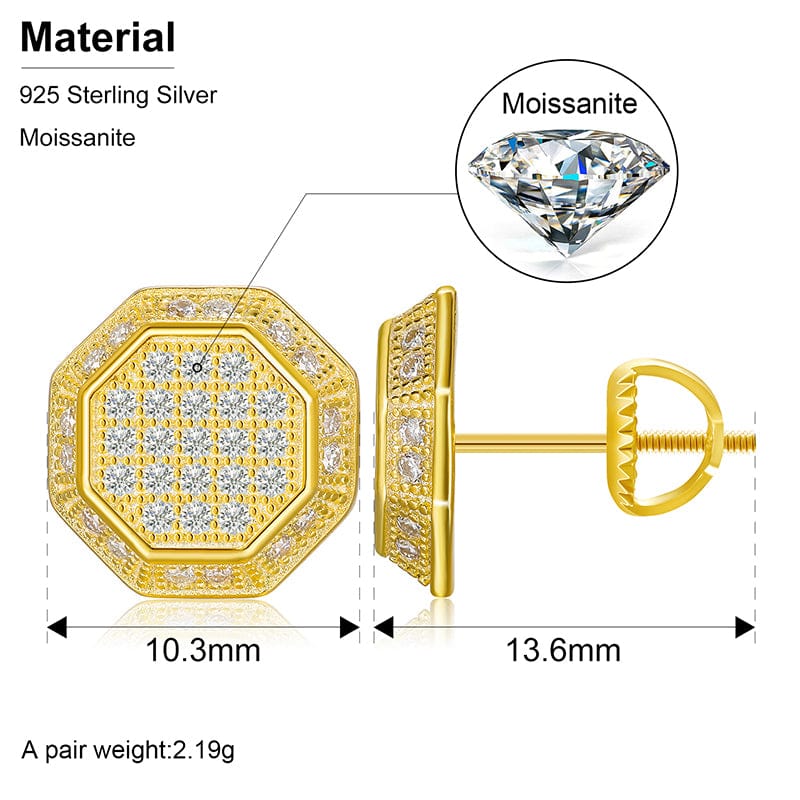 14K Gold Plated IStude Earring - 925 Sterling Silver VVS Iced Out Gold Diamond