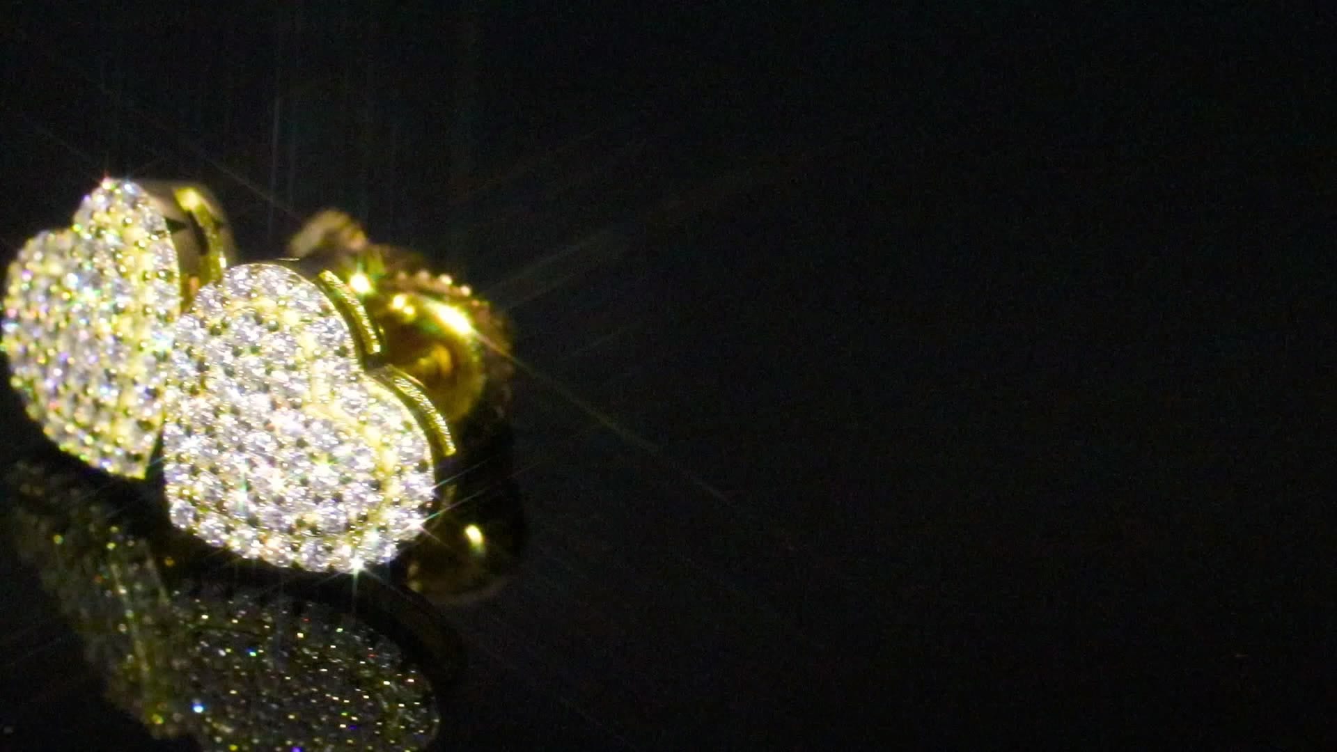 14K White Gold Plated Heart Stud Earrings-  Micro Pave Moissanite Diamond