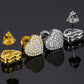 14K White Gold Plated Heart Stud Earrings-  Micro Pave Moissanite Diamond