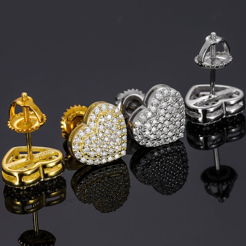 14K White Gold Plated Heart Stud Earrings-  Micro Pave Moissanite Diamond
