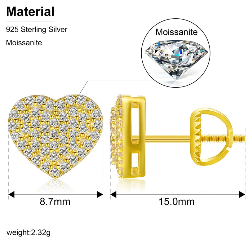 14K White Gold Plated Heart Stud Earrings-  Micro Pave Moissanite Diamond