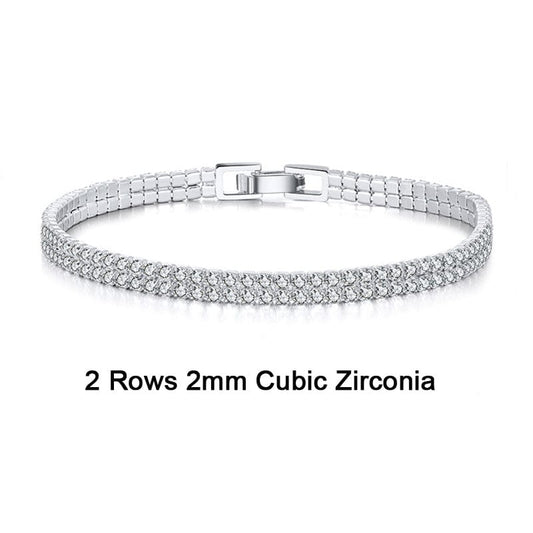 16.5cm(6.5inches) / SB118 4mm Width  925 Sterling Silver   - 2 Rows White Cubic Zirconia Tennis Bracelet