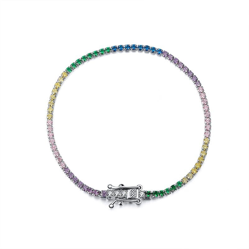 16.5cm / Silver 925 Sterling Silver Rainbow CZ Charm Tennis Bracelet