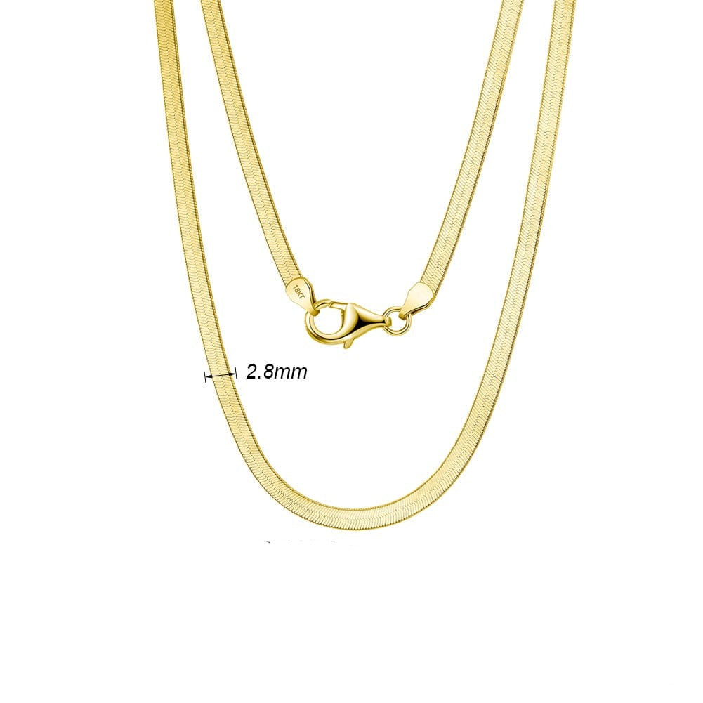 16 inches(40cm) / EC09-G-2.8 Pure Gold Jewelry- Real 18K Soild  Flat Herringbone Snake Chain
