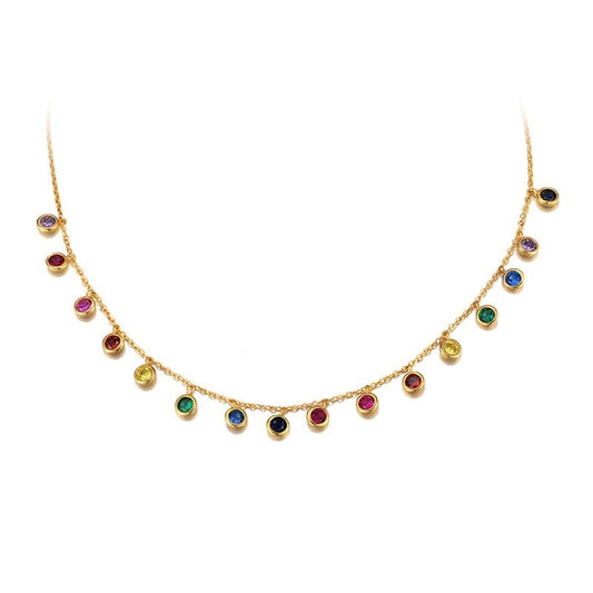 16inches / EQN27 Multi-Colors Cubic Zirconia Chocker  - 925 Sterling Silver Chain Necklace