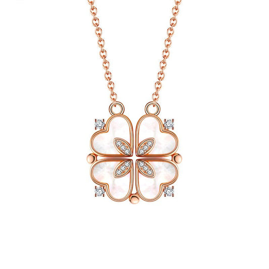 18inches / EQN24R-R Natural Mother Pearl Gold Necklaces - 925 Sterling Silver Flower Jewelry