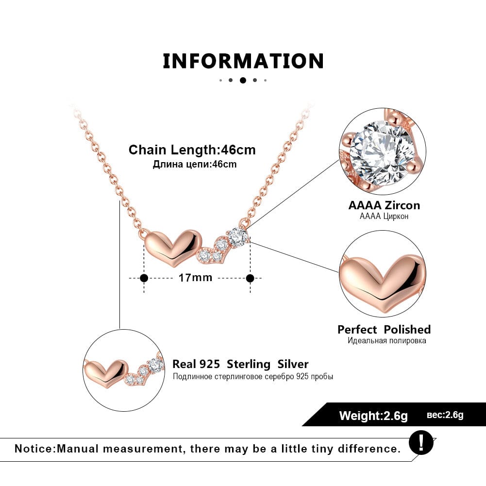 18inches / Gold 925 Sterling Silver  Heart Necklace - Rose Gold Plated  Jewellery