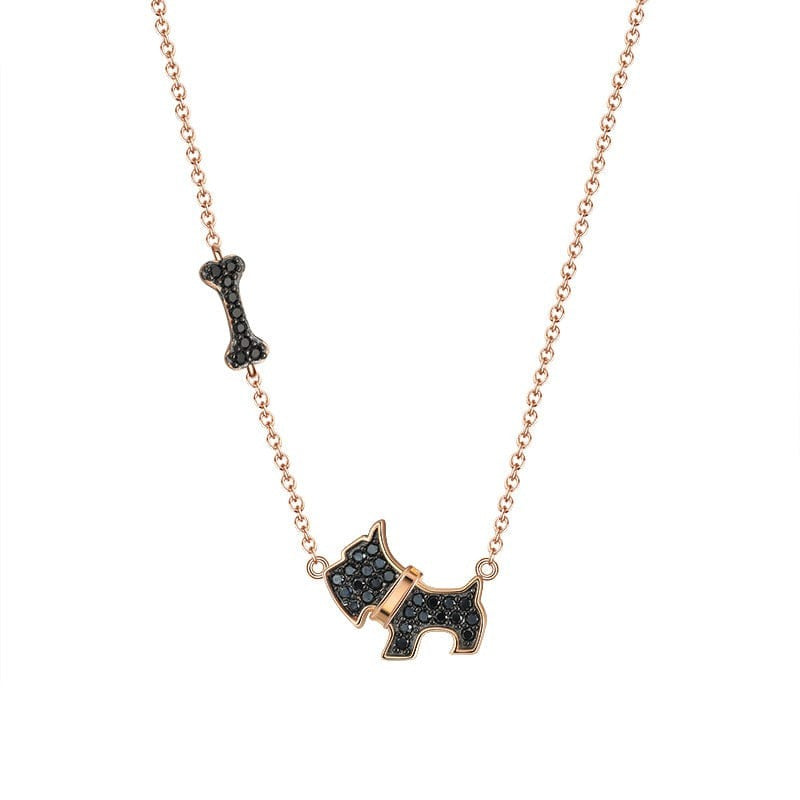 18inches / Gold Dog Necklace - 925 Sterling Silver Rose Gold Plated Jewellery
