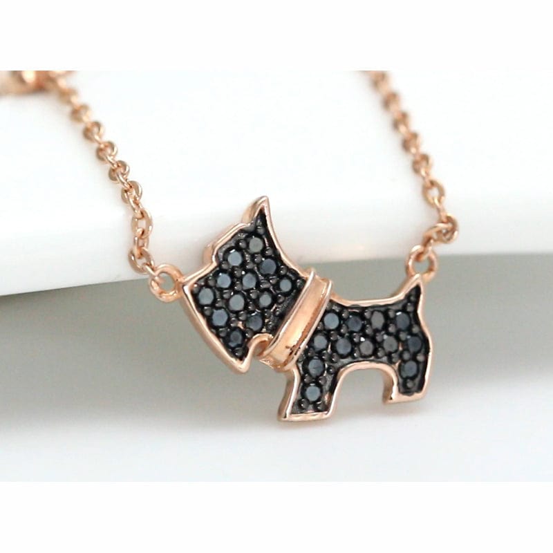 18inches / Gold Dog Necklace - 925 Sterling Silver Rose Gold Plated Jewellery