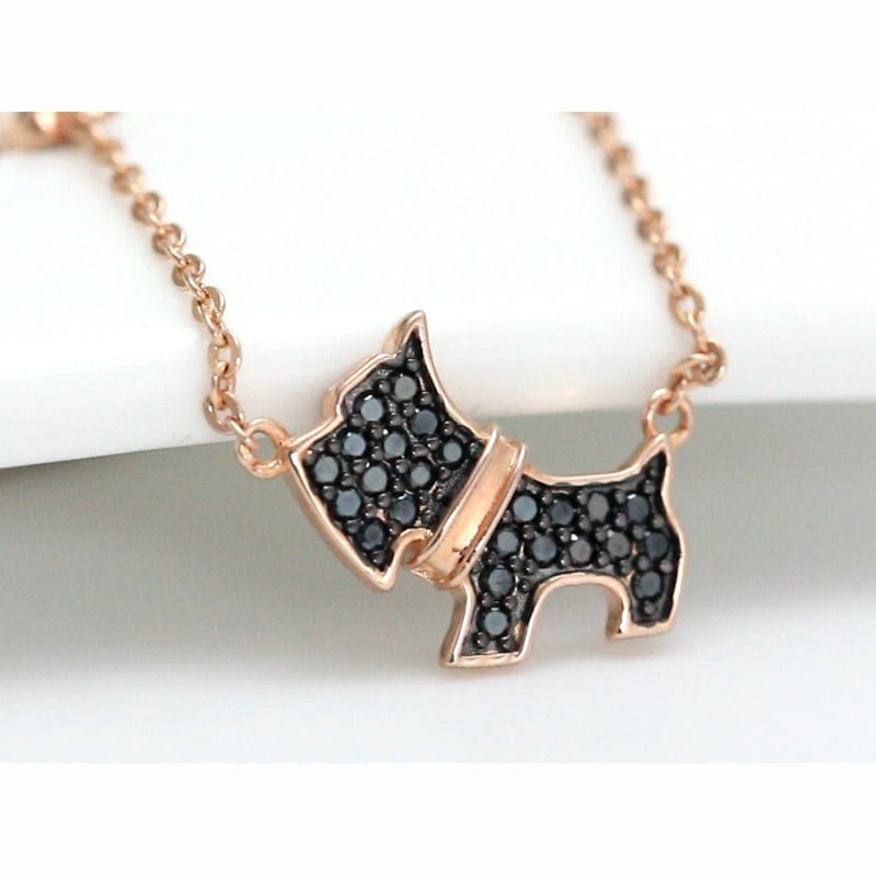 18inches / Gold Dog Necklace - 925 Sterling Silver Rose Gold Plated Jewellery