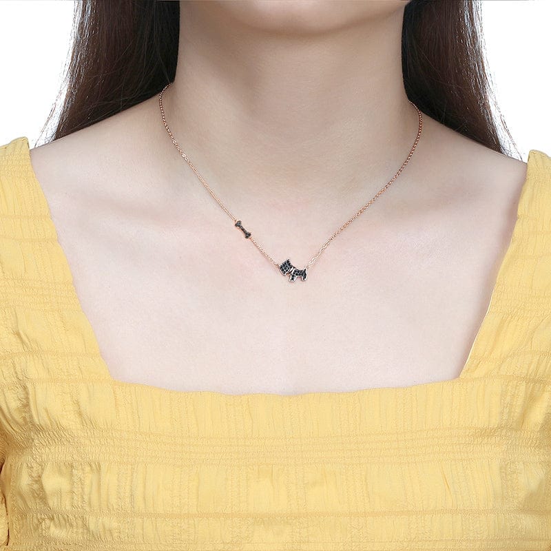 18inches / Gold Dog Necklace - 925 Sterling Silver Rose Gold Plated Jewellery