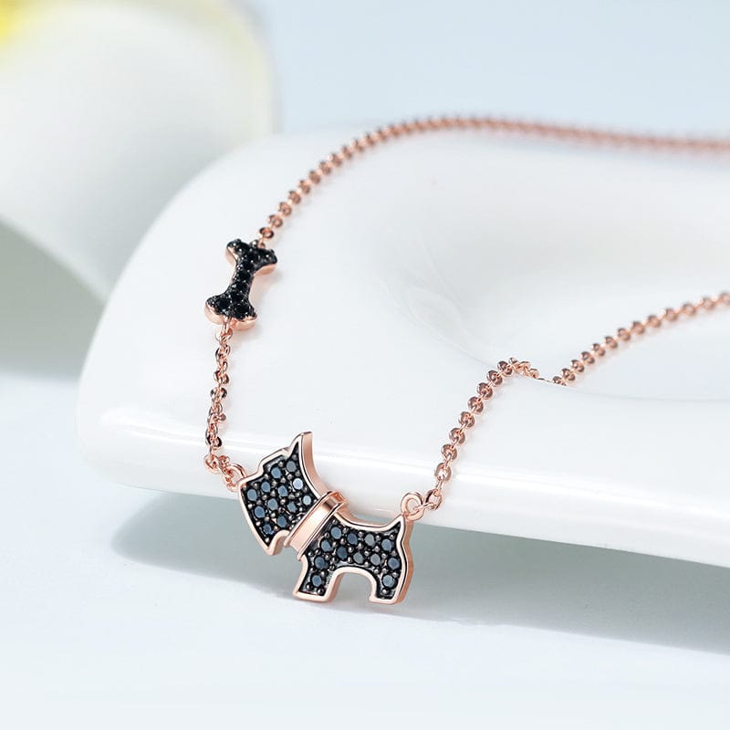 18inches / Gold Dog Necklace - 925 Sterling Silver Rose Gold Plated Jewellery