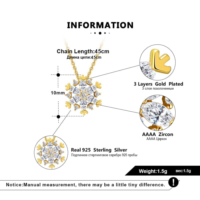 18inches / Gold Gold Plated Snowflakes Necklace - 925 Sterling Silver  Pendant