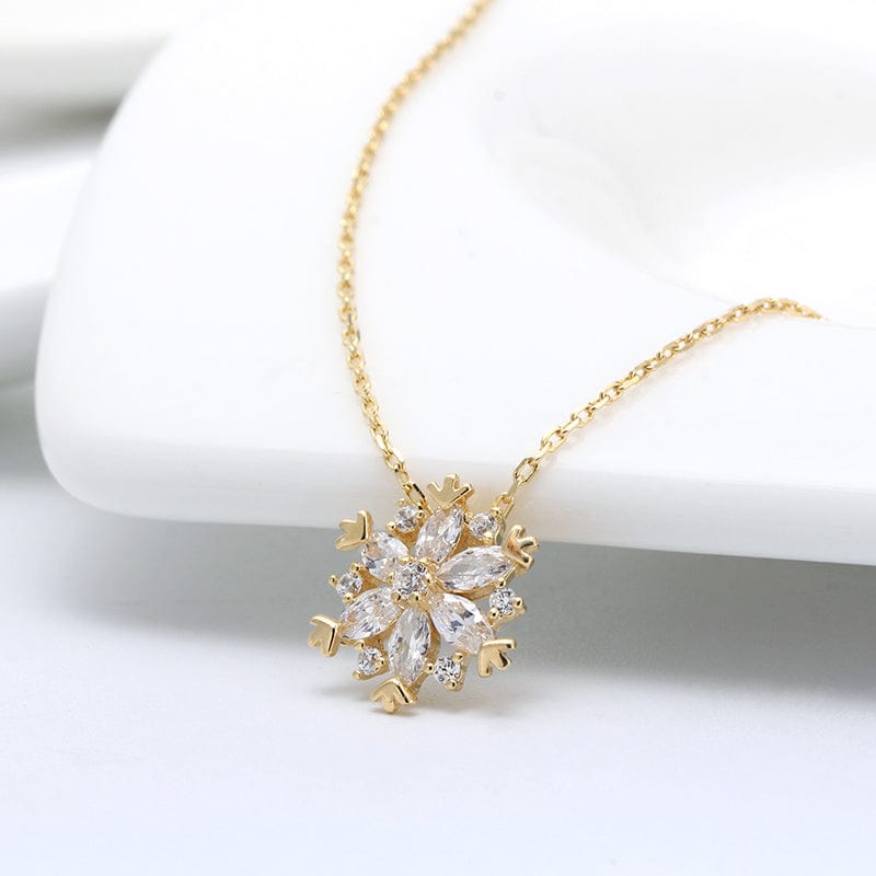 18inches / Gold Gold Plated Snowflakes Necklace - 925 Sterling Silver  Pendant
