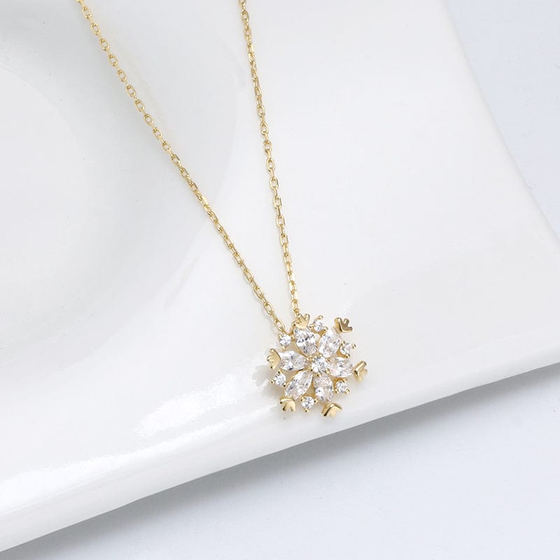 18inches / Gold Gold Plated Snowflakes Necklace - 925 Sterling Silver  Pendant