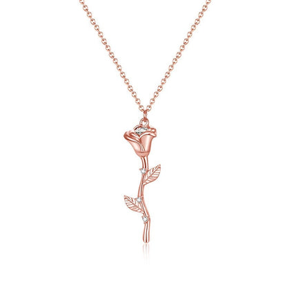 18inches / rose gold 925 Sterling Silver Rose Gold Flower Necklace