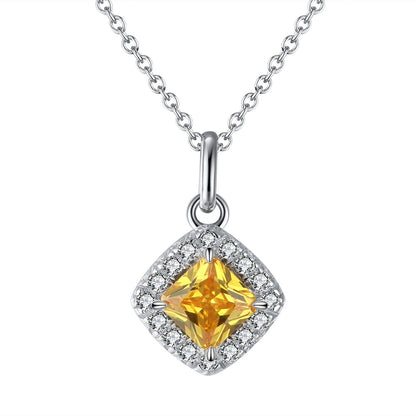18inches / Silver Cubic Zircon Pendants Necklace - 925 Sterling Silver Yellow Jewelry