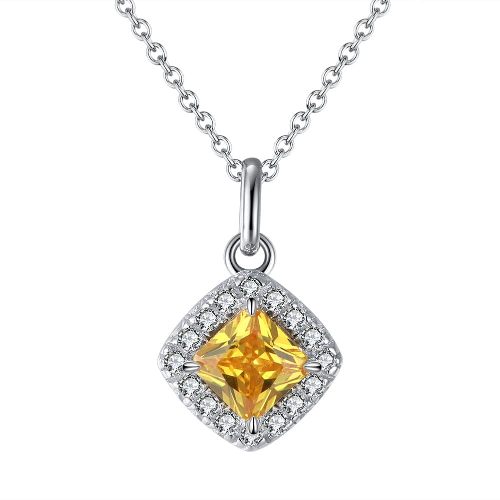 18inches / Silver Cubic Zircon Pendants Necklace - 925 Sterling Silver Yellow Jewelry