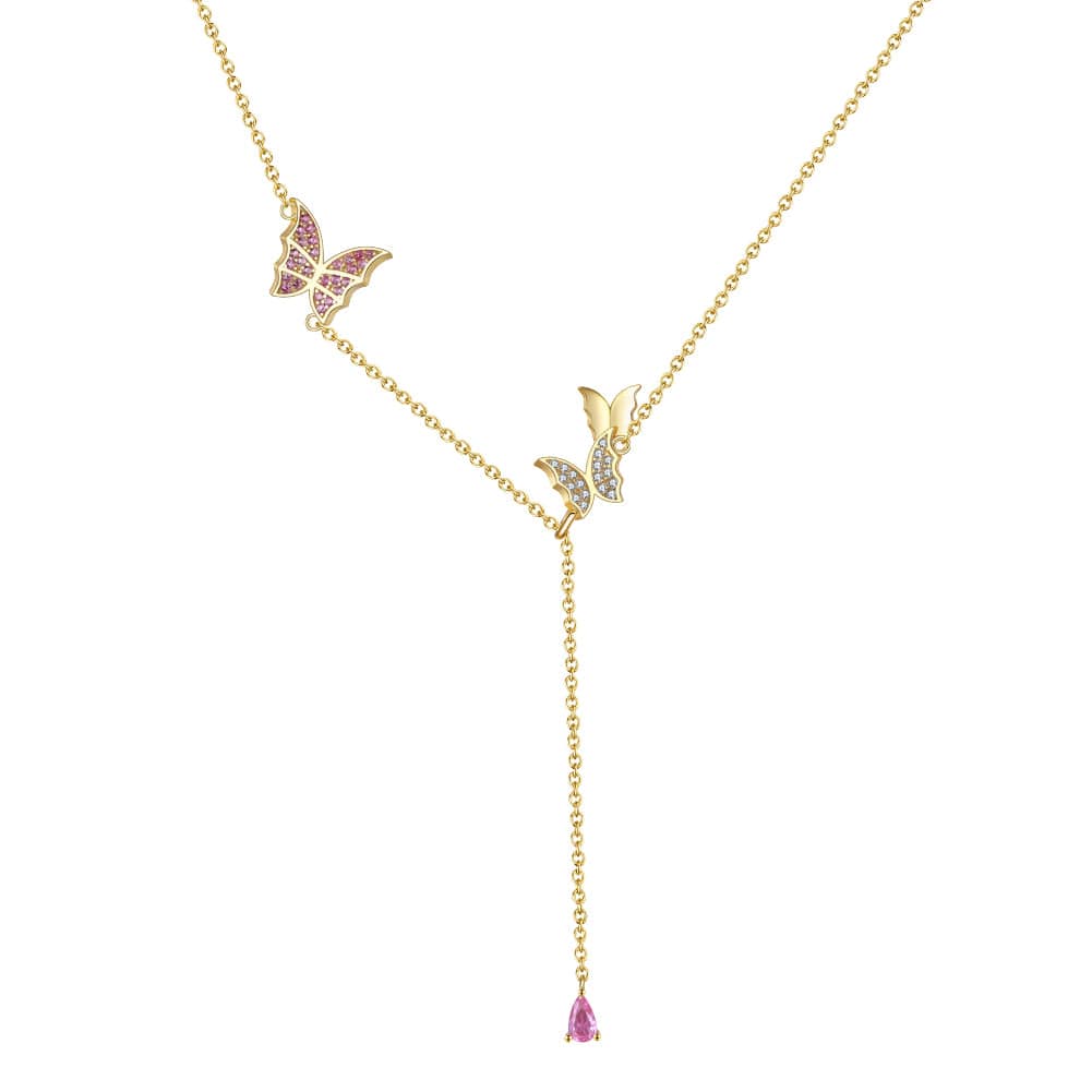 18inches / SN290-14K Shiny Butterfly Pendant Chain - 925 Sterling Silver Adjustable Necklace