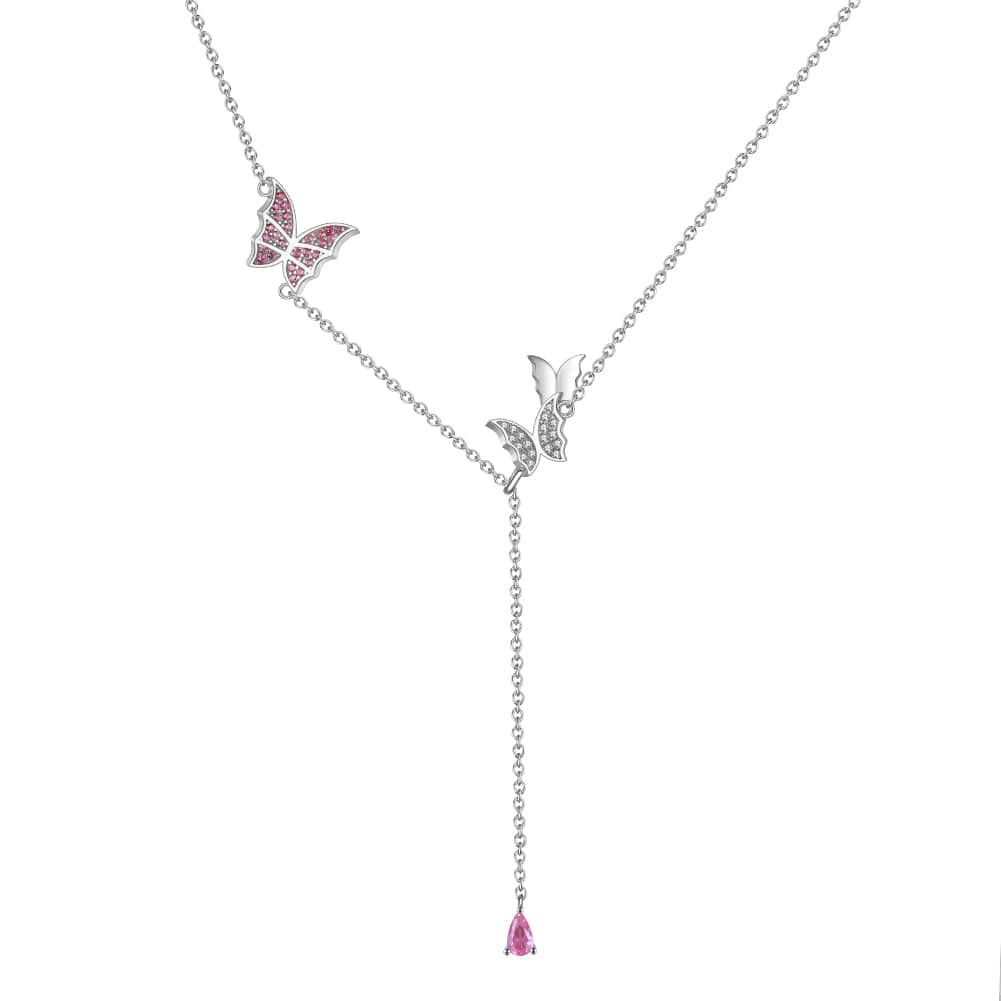 18inches / SN290-P Shiny Butterfly Pendant Chain - 925 Sterling Silver Adjustable Necklace