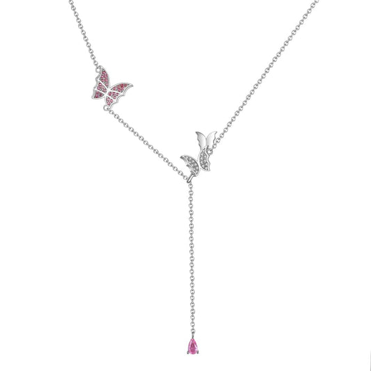Shiny Butterfly Pendant Chain - 925 Sterling Silver Adjustable Necklace