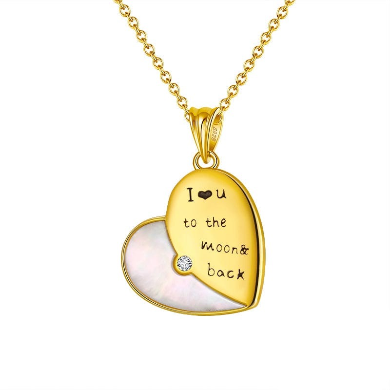 18inches / SSN289-14K Engraved Heart Pendants - 925 Sterling Silver Gold Necklaces