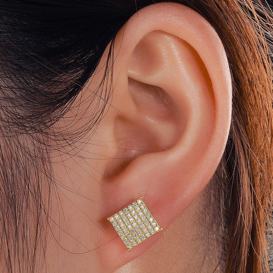 18K Gold Filled Stud Earrings, VVS Moissanite Diamond Earringr  Iced Out Diamond Jewelry