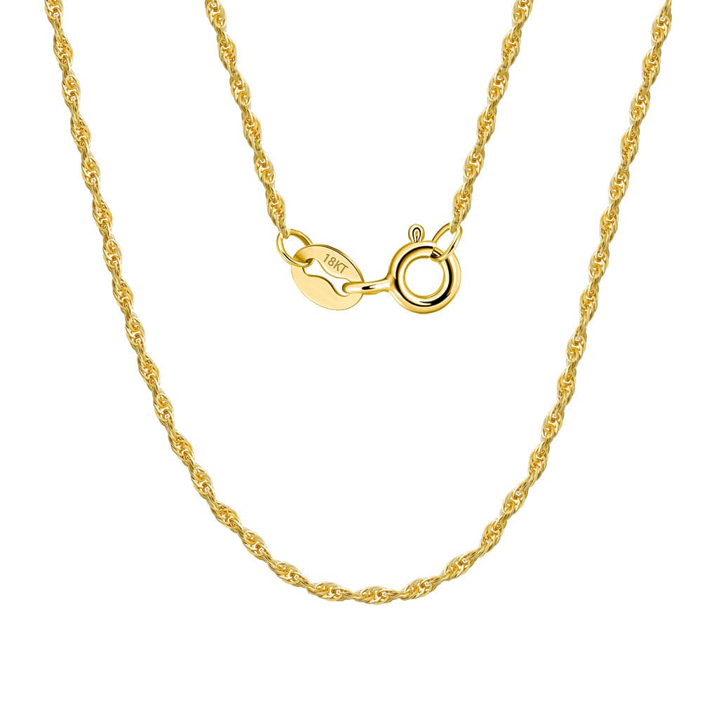 18K Gold Necklace -1.5mm Twisted Link Chain Diamond Cut Choker