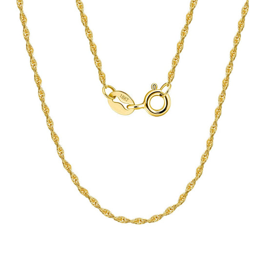 18K Gold Necklace -1.5mm Twisted Link Chain Diamond Cut Choker