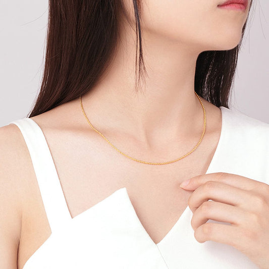 Latest 18K Solid Gold Chain -1.5mm Twisted Link Chain Diamond Cut Choker