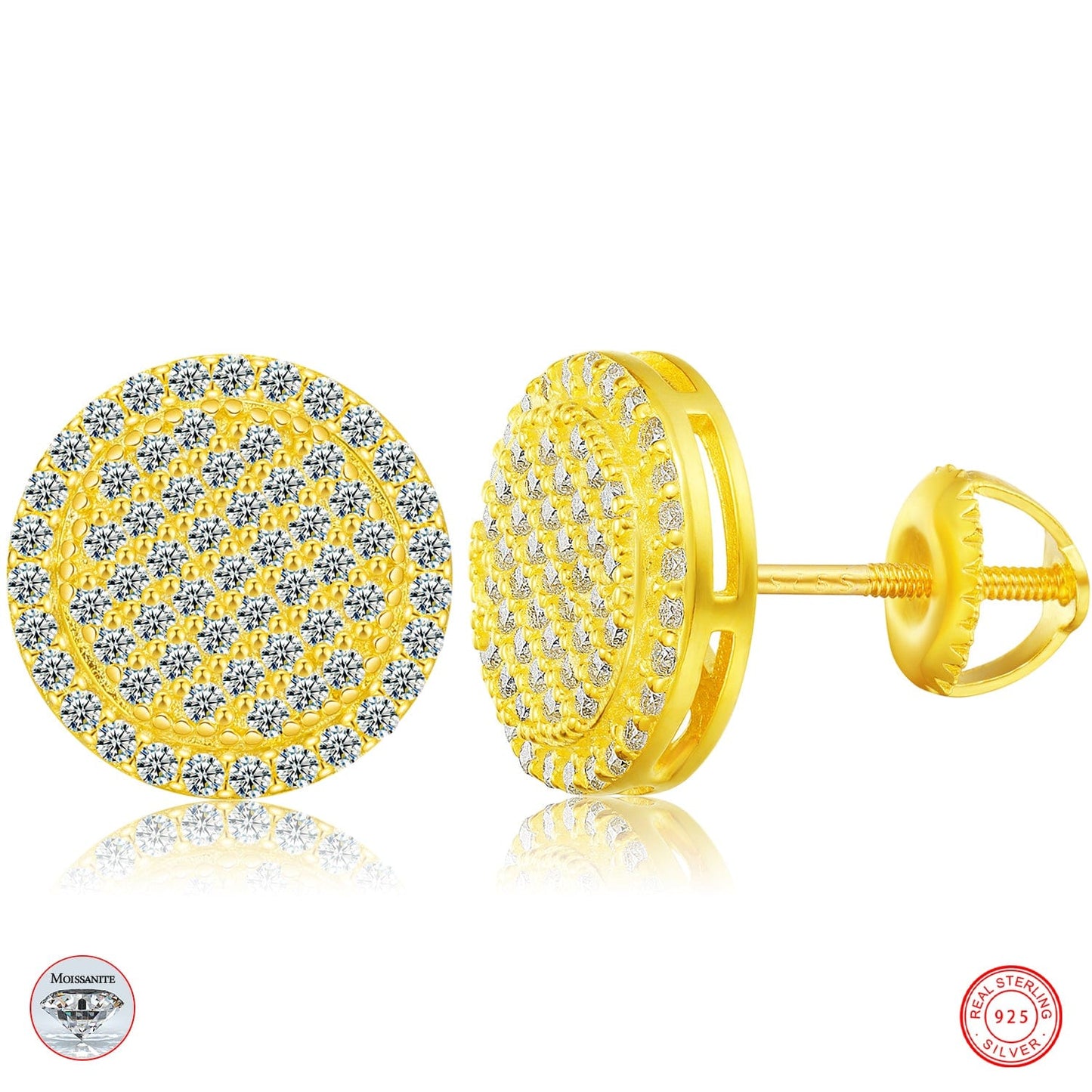 18K Gold Plated Iced Out Stud Earrings - VVS Moissanite Diamond