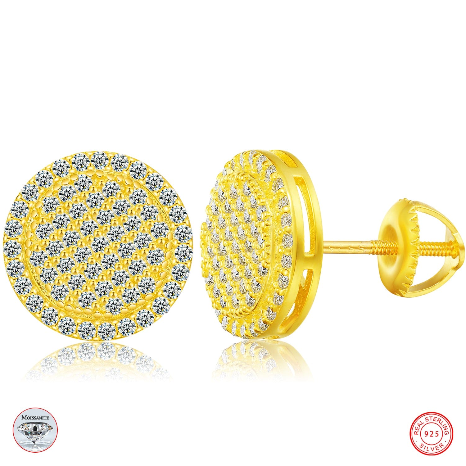 18K Gold Plated Iced Out Stud Earrings - VVS Moissanite Diamond