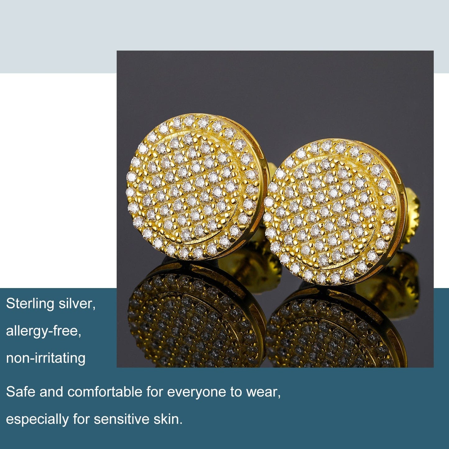 18K Gold Plated Iced Out Stud Earrings - VVS Moissanite Diamond