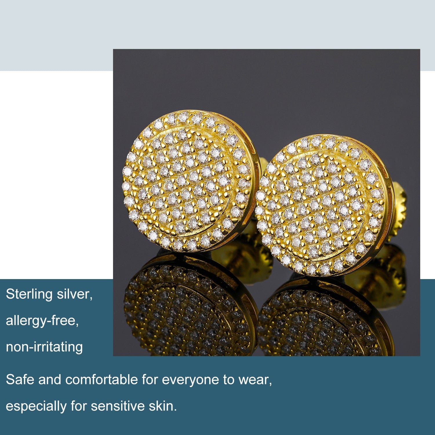 18K Gold Plated Iced Out Stud Earrings - VVS Moissanite Diamond