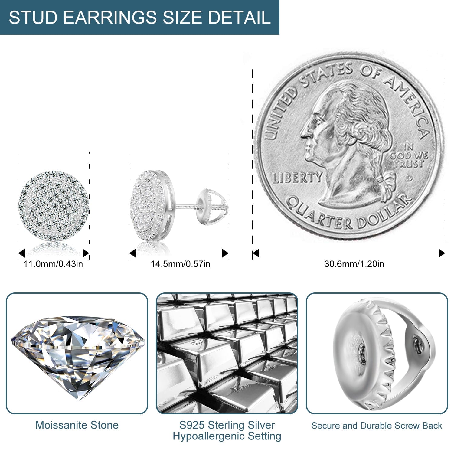 18K Gold Plated Iced Out Stud Earrings - VVS Moissanite Diamond