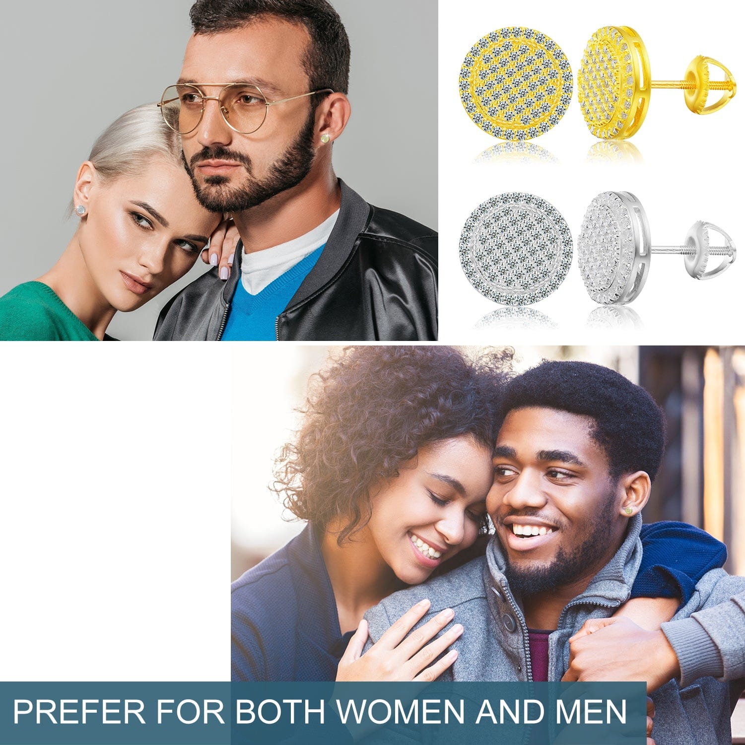 18K Gold Plated Iced Out Stud Earrings - VVS Moissanite Diamond