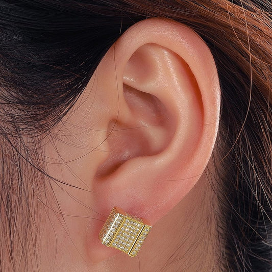 18K Gold Plated Micro Pave Jewelry- VVS Moissanite Diamond Studs Earring, Iced Out hip Earrings