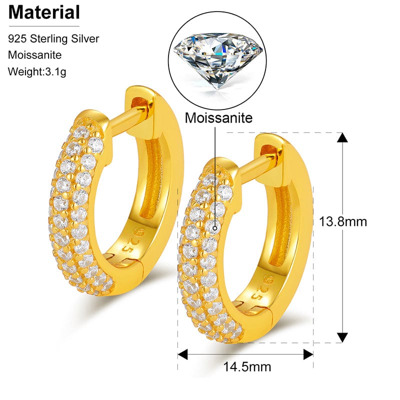 18K Gold Plated Small Hoop Earrings - VVS  Iced Out   Moissanite Diamondmoissanite jewllery hiphop