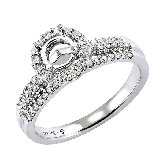 18K Real White Gold Genuine Diamond Halo Semi-Mount Ring For Lady