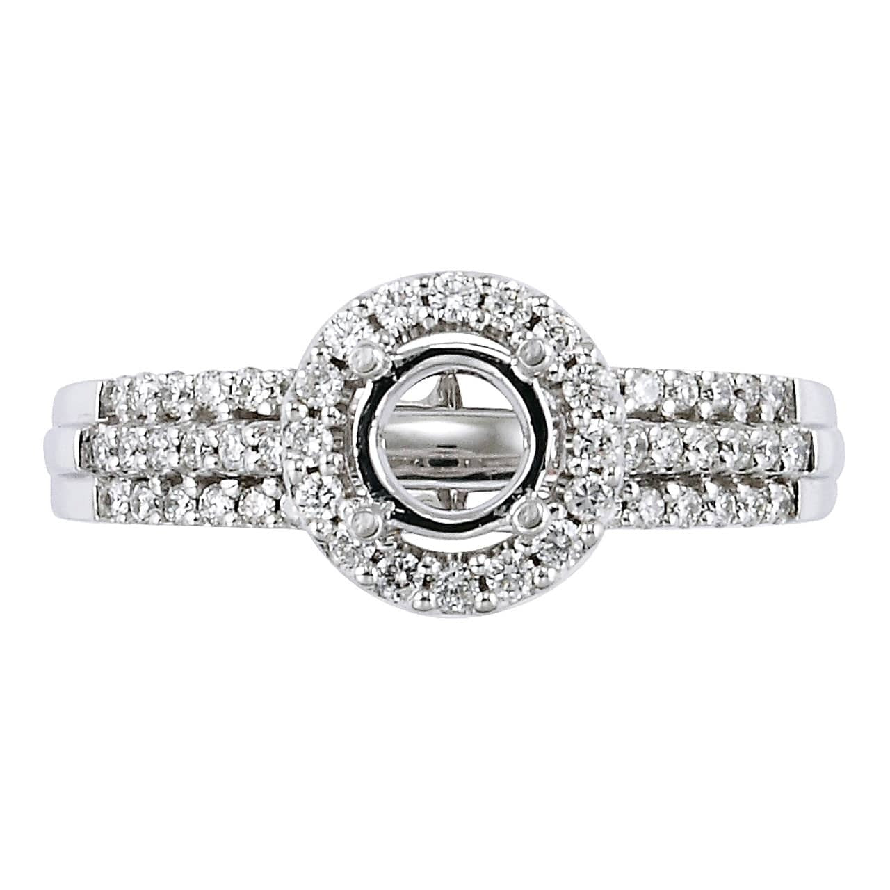 18K Real White Gold Genuine Diamond Halo Semi-Mount Ring For Lady