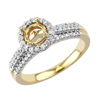 18K Real White Gold Genuine Diamond Halo Semi-Mount Ring For Lady
