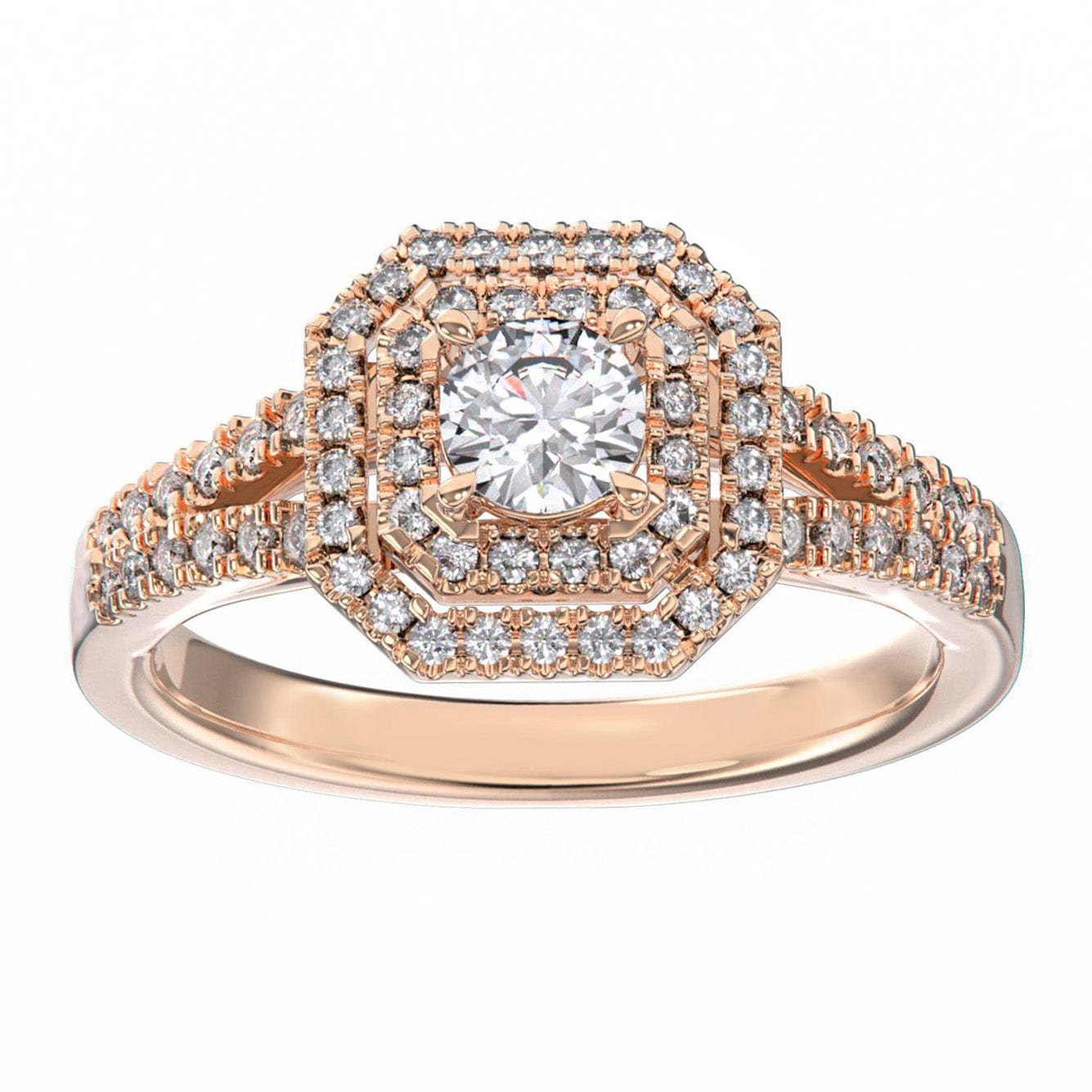 18K Rose Gold Wedding Double Halo Diamond Ring Mount for women