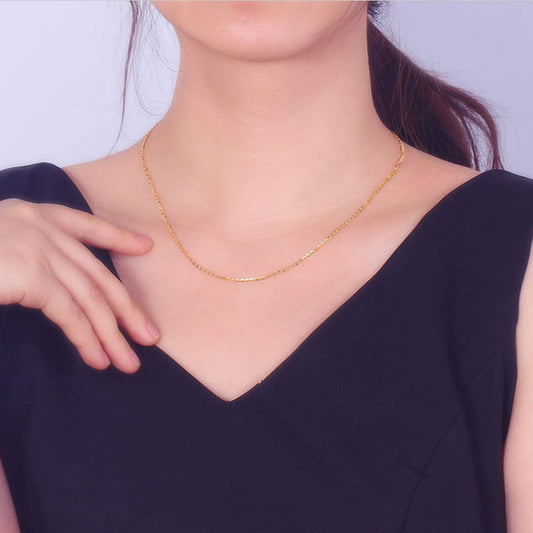 Latest 18K Pure Solid  Real Gold Necklace -1.2mm Cut Cable Link Chains
