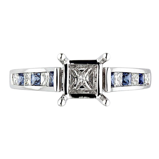 18K witgouden blauwe saffier diamant vierkante ring