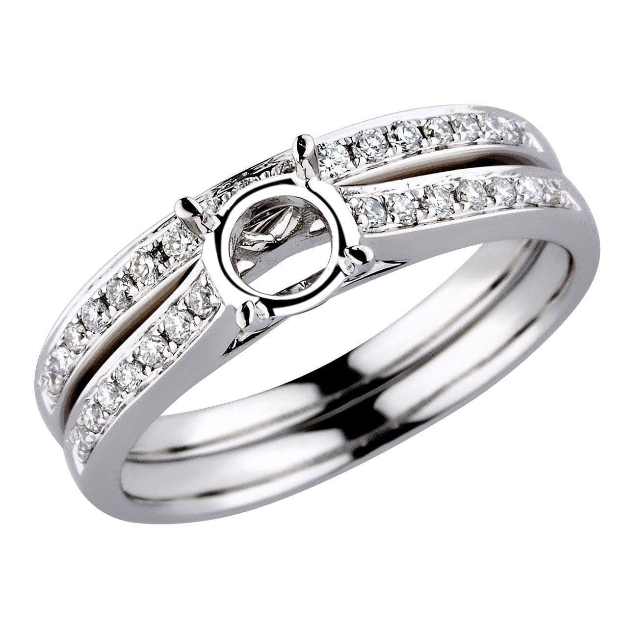 18K White Gold Diamond Bridal Set semi mount Ring