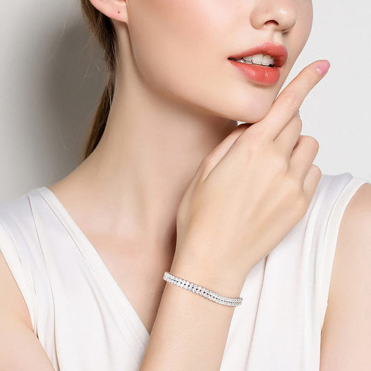 925 Sterling Zilver - 2 Rijen Witte Zirkonia Tennisarmband