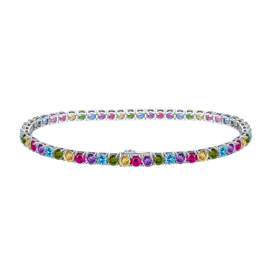 6.5inch(16.5cm) / SB139 3mmCZ 925 Sterling Silver - Round Diamond - Multi Colors Cubic Zirconia Tennis Bracelet Gift
