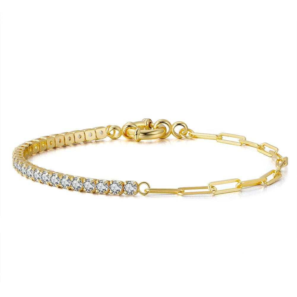 6.5inches / SB119 Handmade 925 Sterling Silver - 14K Gold Plated Paperclip -Cubic Zirconia Tennis Bracelet