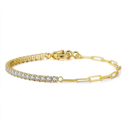 6.5inches / SB119 Handmade 925 Sterling Silver - 14K Gold Plated Paperclip -Cubic Zirconia Tennis Bracelet