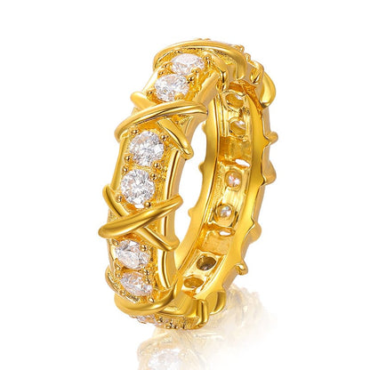 6 / Gold 925 Sterling Silver Hip Hop Ring For  Men  - Color  D VVS Moissanite Diamond
